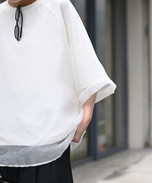Marient（マリエント）の「[冷感]オーガンジーレイヤードハーフスリーブトップス（Tシャツ/カットソー・レディース・ブラック/ホワイト・FREE）」の15枚目の写真