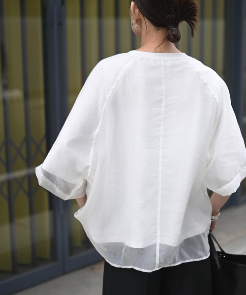 Marient（マリエント）の「[冷感]オーガンジーレイヤードハーフスリーブトップス（Tシャツ/カットソー・レディース・ブラック/ホワイト・FREE）」の16枚目の写真
