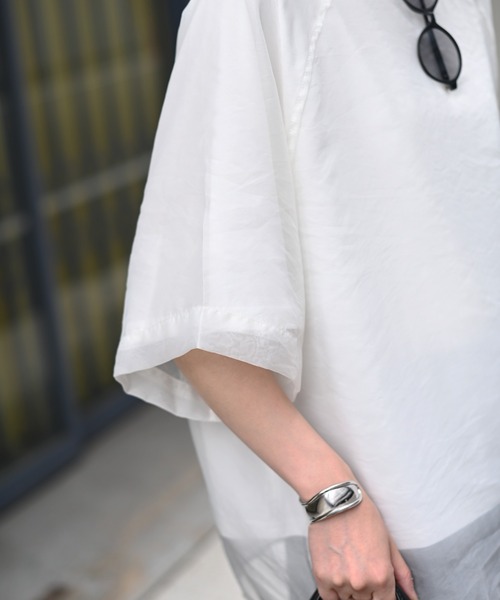 Marient（マリエント）の「[冷感]オーガンジーレイヤードハーフスリーブトップス（Tシャツ/カットソー・レディース・ブラック/ホワイト・FREE）」の17枚目の写真