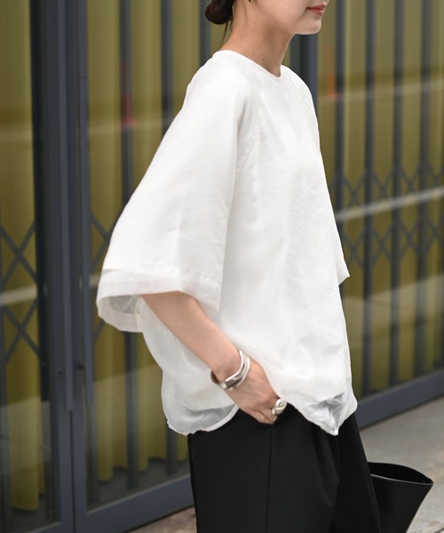 Marient（マリエント）の「[冷感]オーガンジーレイヤードハーフスリーブトップス（Tシャツ/カットソー・レディース・ブラック/ホワイト・FREE）」の7枚目の写真