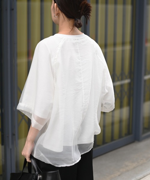 Marient（マリエント）の「[冷感]オーガンジーレイヤードハーフスリーブトップス（Tシャツ/カットソー・レディース・ブラック/ホワイト・FREE）」の9枚目の写真