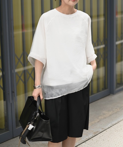 Marient（マリエント）の「[冷感]オーガンジーレイヤードハーフスリーブトップス（Tシャツ/カットソー・レディース・ブラック/ホワイト・FREE）」の10枚目の写真