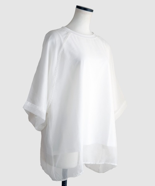 Marient（マリエント）の「[冷感]オーガンジーレイヤードハーフスリーブトップス（Tシャツ/カットソー・レディース・ブラック/ホワイト・FREE）」の12枚目の写真
