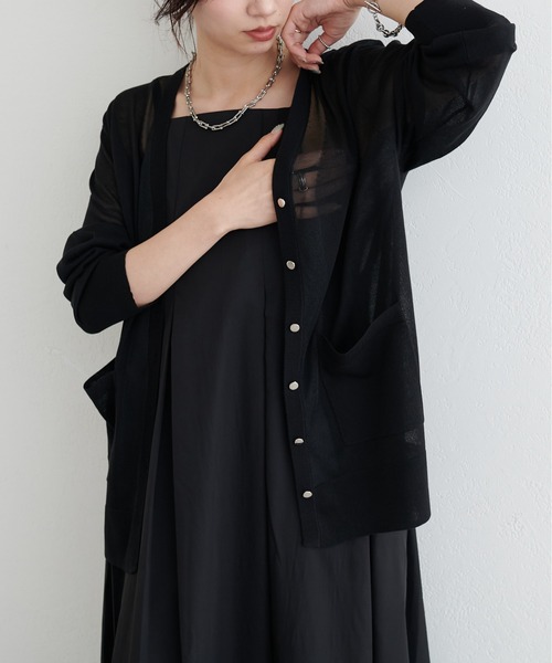 LARUTA（ラルータ）の「【LARUTA】シアー切替ニットカーディガン（カーディガン/ボレロ・レディース・ブラック/ライトグレー/オフホワイト・FREE）」の16枚目の写真