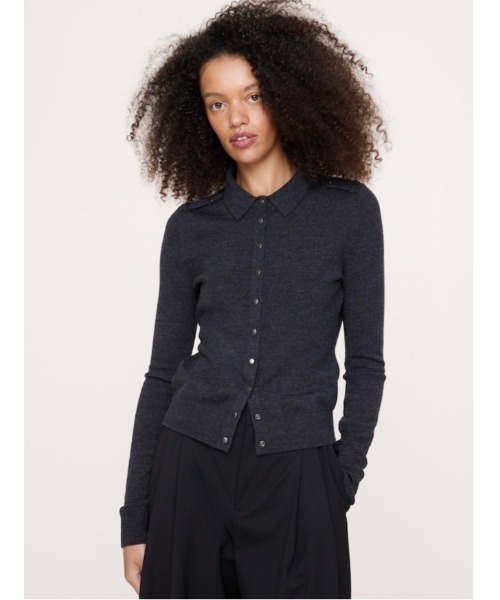 Banana Republic（バナナリパブリック）の「メリノ ポロ カーディガン シャツ（ニット/セーター・レディース・その他/チャコールグレー・M/S/XS/L）」の2枚目の写真