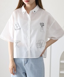フロント刺繍ブラウス 半端袖