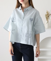 フロント刺繍ブラウス 半端袖