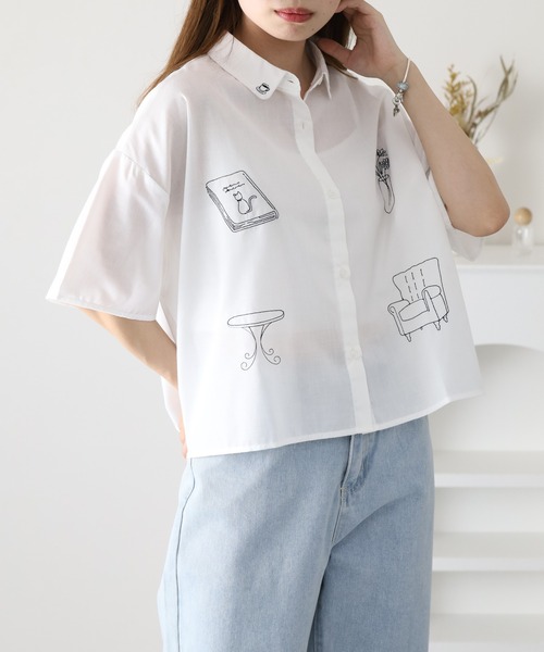 FUNALIVE（ファンアライブ）の「フロント刺繍ブラウス 半端袖（シャツ/ブラウス・レディース・ミント/グレー/オフホワイト・M/L）」の22枚目の写真