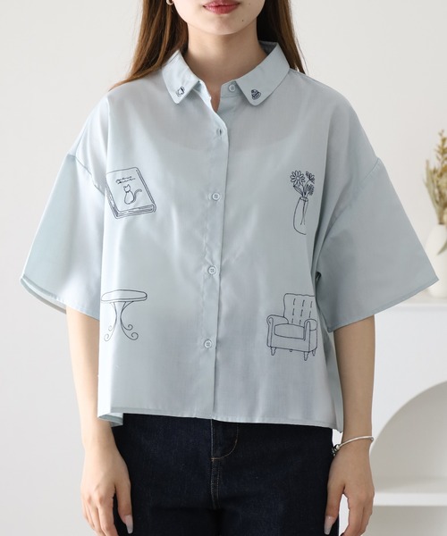 FUNALIVE（ファンアライブ）の「フロント刺繍ブラウス 半端袖（シャツ/ブラウス・レディース・ミント/グレー/オフホワイト・M/L）」の13枚目の写真