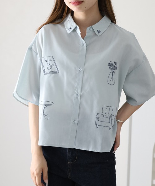 FUNALIVE（ファンアライブ）の「フロント刺繍ブラウス 半端袖（シャツ/ブラウス・レディース・ミント/グレー/オフホワイト・M/L）」の19枚目の写真