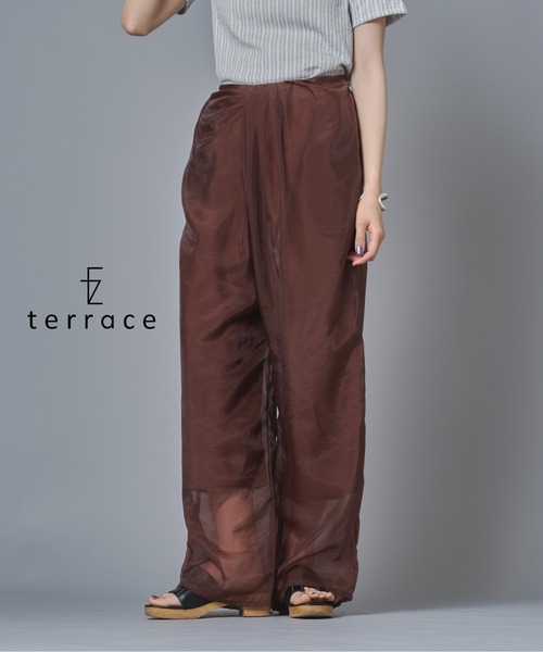 terrace(テラス)の「シースルーフロントギャザーパンツ(その他パンツ・レディース・グレイッシュベージュ/ブラック/ブラウン/ブルー・FREE)」の3枚目の写真