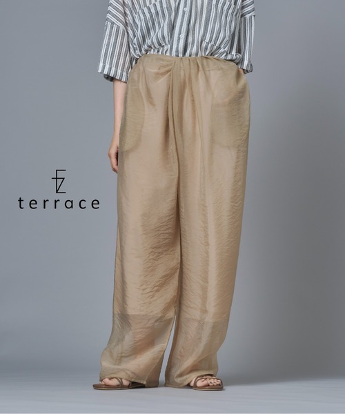terrace(テラス)の「シースルーフロントギャザーパンツ(その他パンツ・レディース・グレイッシュベージュ/ブラック/ブラウン/ブルー・FREE)」の1枚目の写真