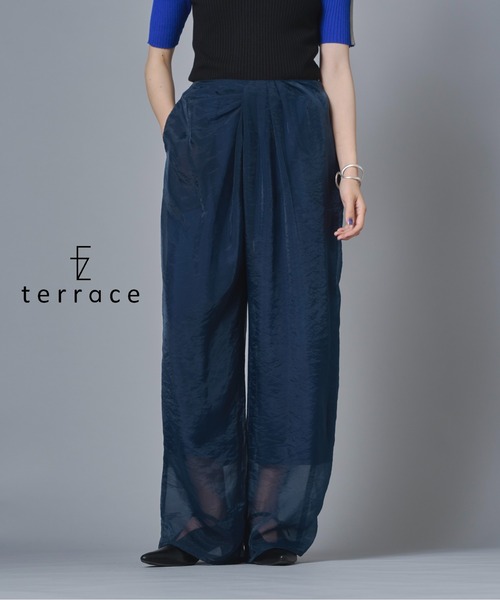 terrace(テラス)の「シースルーフロントギャザーパンツ(その他パンツ・レディース・グレイッシュベージュ/ブラック/ブラウン/ブルー・FREE)」の4枚目の写真