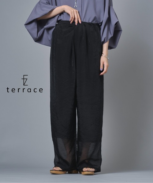 terrace(テラス)の「シースルーフロントギャザーパンツ(その他パンツ・レディース・グレイッシュベージュ/ブラック/ブラウン/ブルー・FREE)」の2枚目の写真
