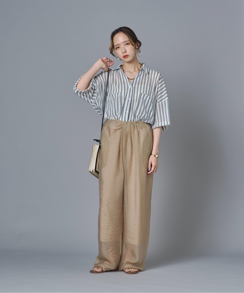 terrace(テラス)の「シースルーフロントギャザーパンツ(その他パンツ・レディース・グレイッシュベージュ/ブラック/ブラウン/ブルー・FREE)」の10枚目の写真