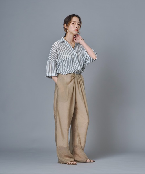 terrace(テラス)の「シースルーフロントギャザーパンツ(その他パンツ・レディース・グレイッシュベージュ/ブラック/ブラウン/ブルー・FREE)」の16枚目の写真