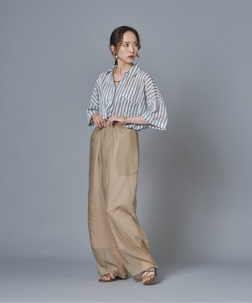 terrace(テラス)の「シースルーフロントギャザーパンツ(その他パンツ・レディース・グレイッシュベージュ/ブラック/ブラウン/ブルー・FREE)」の17枚目の写真