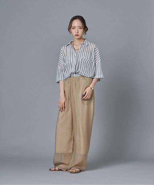 terrace(テラス)の「シースルーフロントギャザーパンツ(その他パンツ・レディース・グレイッシュベージュ/ブラック/ブラウン/ブルー・FREE)」の18枚目の写真