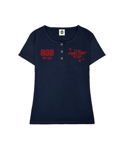 PRIMATE(プライメイト)の「STAMP UネックスリムフィットボタンTシャツ 3 COLORS(Tシャツ/カットソー・レディース・ホワイト/ブラック/ネイビー・SMALL/MEDIUM)」の3枚目の写真