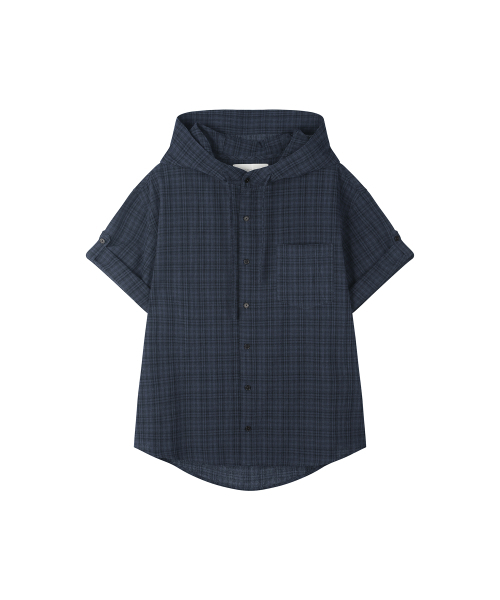 SECONDMONO（セカンドモノローグ）の「Roll-up Button Hooded Check Half Shirt [NAVY]_SESH013NAVY（シャツ/ブラウス・レディース・その他・MEDIUM/SMALL/LARGE/X-SMALL）」の8枚目の写真