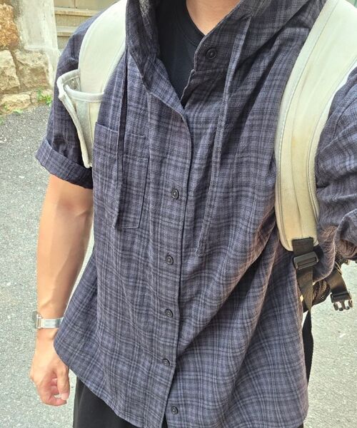 SECONDMONO（セカンドモノローグ）の「Roll-up Button Hooded Check Half Shirt [NAVY]_SESH013NAVY（シャツ/ブラウス・レディース・その他・MEDIUM/SMALL/LARGE/X-SMALL）」の14枚目の写真