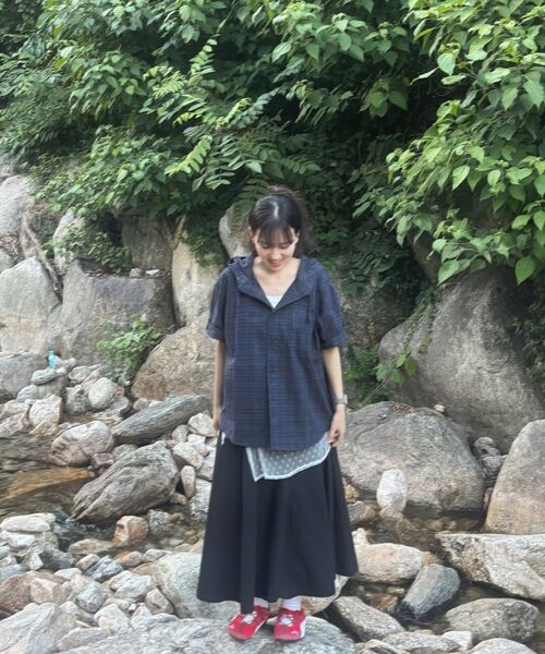 SECONDMONO（セカンドモノローグ）の「Roll-up Button Hooded Check Half Shirt [NAVY]_SESH013NAVY（シャツ/ブラウス・レディース・その他・MEDIUM/SMALL/LARGE/X-SMALL）」の20枚目の写真