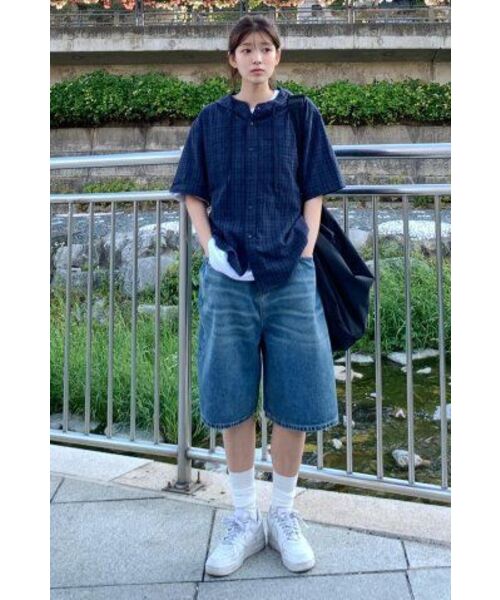 SECONDMONO（セカンドモノローグ）の「Roll-up Button Hooded Check Half Shirt [NAVY]_SESH013NAVY（シャツ/ブラウス・レディース・その他・MEDIUM/SMALL/LARGE/X-SMALL）」の4枚目の写真