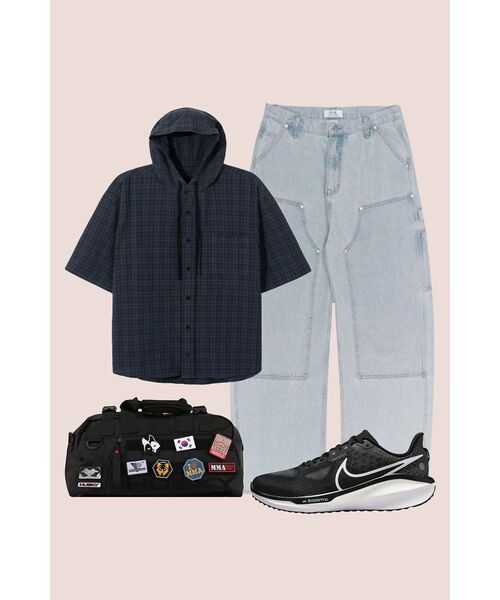 SECONDMONO（セカンドモノローグ）の「Roll-up Button Hooded Check Half Shirt [NAVY]_SESH013NAVY（シャツ/ブラウス・レディース・その他・MEDIUM/SMALL/LARGE/X-SMALL）」の2枚目の写真