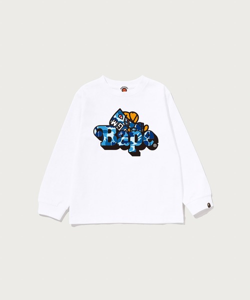 A BATHING APE（アベイシングエイプ）の「ABC CAMO SHARK MILO ON BAPE LS TEE（Tシャツ/カットソー・キッズ・ホワイト×グリーン/ブラック×ピンク/ブラック×ブルー/ホワイト×ブルー/ホワイト×ピンク/ブラック×グリーン・100/140/120/130/110/90）」の3枚目の写真