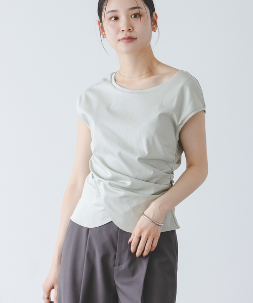 Noble(ノーブル)の「《追加・新色・接触冷感》ウエストギャザーコンパクトT(Tシャツ/カットソー・レディース・ホワイト/モスグリーン/ブラウン・FREE)」の9枚目の写真