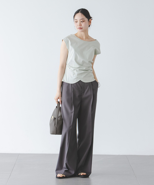 Noble(ノーブル)の「《追加・新色・接触冷感》ウエストギャザーコンパクトT(Tシャツ/カットソー・レディース・ホワイト/モスグリーン/ブラウン・FREE)」の12枚目の写真