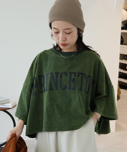 zena(ジェナ)の「ショートBigボリュームプリントTee(Tシャツ/カットソー・レディース・グリーン/アイボリー/チャコールグレー・FREE)」の1枚目の写真
