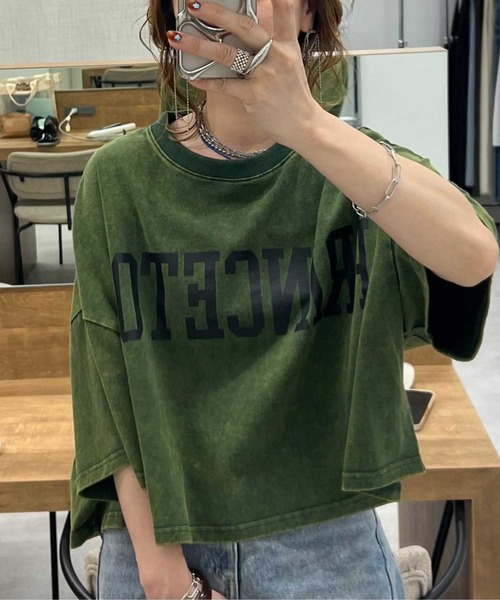 zena(ジェナ)の「ショートBigボリュームプリントTee(Tシャツ/カットソー・レディース・グリーン/アイボリー/チャコールグレー・FREE)」の13枚目の写真