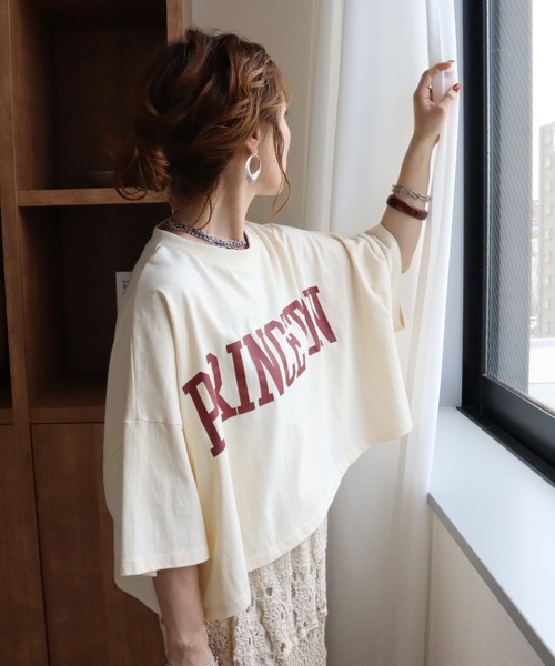 zena(ジェナ)の「ショートBigボリュームプリントTee(Tシャツ/カットソー・レディース・グリーン/アイボリー/チャコールグレー・FREE)」の4枚目の写真