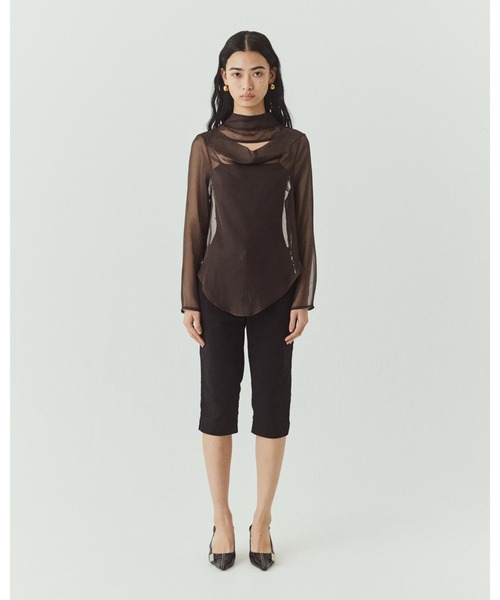 kiehtova（キエトヴァ）の「【kiehtova】FLUID SHEER MOCKNECK TOPS/フルイドシアーモックネックトップス（Tシャツ/カットソー・レディース・ブラウン/グレー/ブラック・FREE）」の12枚目の写真