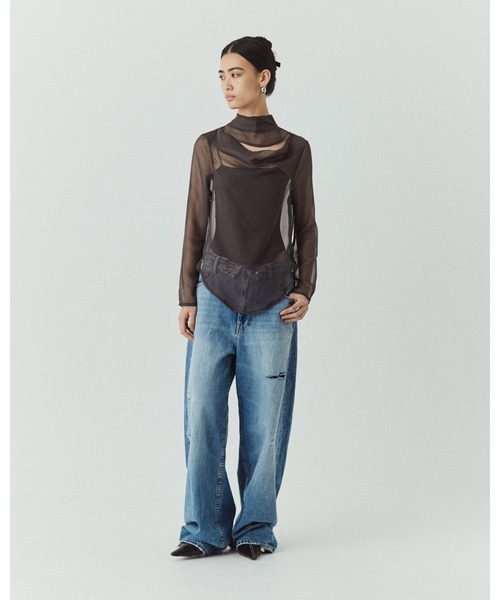kiehtova（キエトヴァ）の「【kiehtova】FLUID SHEER MOCKNECK TOPS/フルイドシアーモックネックトップス（Tシャツ/カットソー・レディース・ブラウン/グレー/ブラック・FREE）」の20枚目の写真