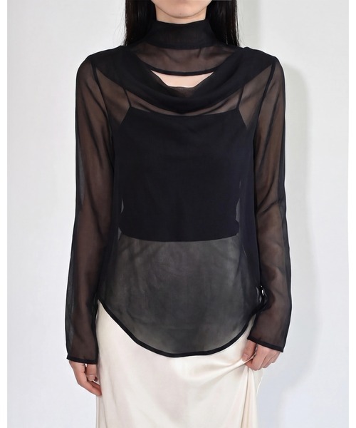 kiehtova（キエトヴァ）の「【kiehtova】FLUID SHEER MOCKNECK TOPS/フルイドシアーモックネックトップス（Tシャツ/カットソー・レディース・ブラウン/グレー/ブラック・FREE）」の7枚目の写真