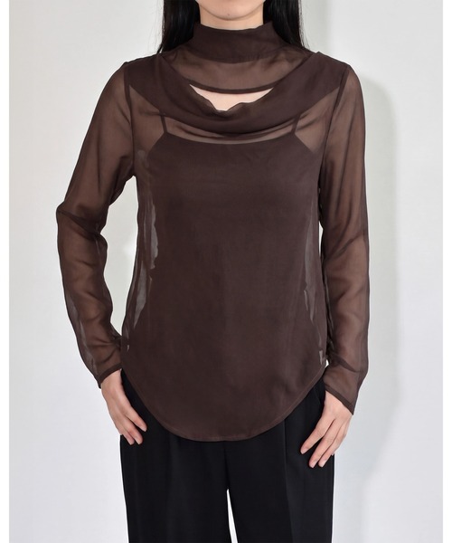 kiehtova（キエトヴァ）の「【kiehtova】FLUID SHEER MOCKNECK TOPS/フルイドシアーモックネックトップス（Tシャツ/カットソー・レディース・ブラウン/グレー/ブラック・FREE）」の14枚目の写真