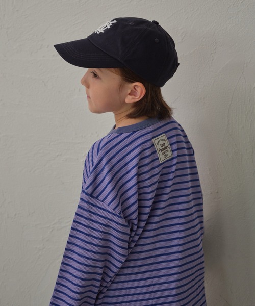 pairmanon(ペアマノン)の「【90-150cm】 ワッフル ボーダーヘンリーネックロンT(Tシャツ/カットソー・キッズ・パープル/グリーン/ブラウン・100/110/120/150/90/140/130)」の3枚目の写真