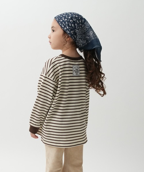 pairmanon(ペアマノン)の「【90-150cm】 ワッフル ボーダーヘンリーネックロンT(Tシャツ/カットソー・キッズ・パープル/グリーン/ブラウン・100/110/120/150/90/140/130)」の1枚目の写真