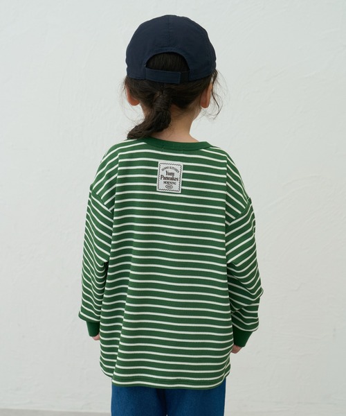 pairmanon(ペアマノン)の「【90-150cm】 ワッフル ボーダーヘンリーネックロンT(Tシャツ/カットソー・キッズ・パープル/グリーン/ブラウン・100/110/120/150/90/140/130)」の2枚目の写真