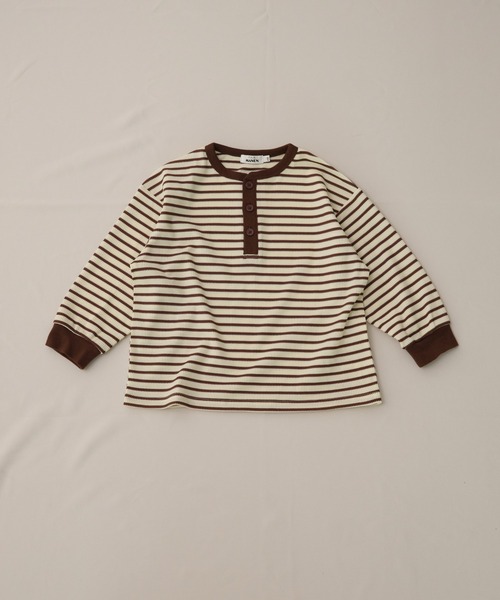 pairmanon(ペアマノン)の「【90-150cm】 ワッフル ボーダーヘンリーネックロンT(Tシャツ/カットソー・キッズ・パープル/グリーン/ブラウン・100/110/120/150/90/140/130)」の21枚目の写真