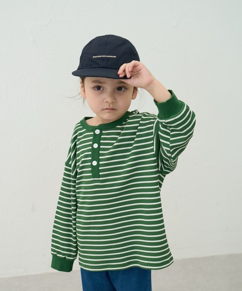 pairmanon(ペアマノン)の「【90-150cm】 ワッフル ボーダーヘンリーネックロンT(Tシャツ/カットソー・キッズ・パープル/グリーン/ブラウン・100/110/120/150/90/140/130)」の8枚目の写真