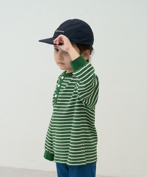 pairmanon(ペアマノン)の「【90-150cm】 ワッフル ボーダーヘンリーネックロンT(Tシャツ/カットソー・キッズ・パープル/グリーン/ブラウン・100/110/120/150/90/140/130)」の9枚目の写真