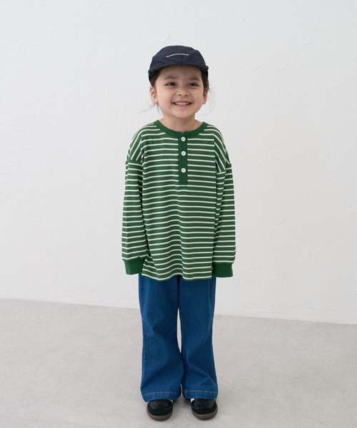 pairmanon(ペアマノン)の「【90-150cm】 ワッフル ボーダーヘンリーネックロンT(Tシャツ/カットソー・キッズ・パープル/グリーン/ブラウン・100/110/120/150/90/140/130)」の10枚目の写真