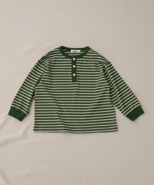 pairmanon(ペアマノン)の「【90-150cm】 ワッフル ボーダーヘンリーネックロンT(Tシャツ/カットソー・キッズ・パープル/グリーン/ブラウン・100/110/120/150/90/140/130)」の19枚目の写真