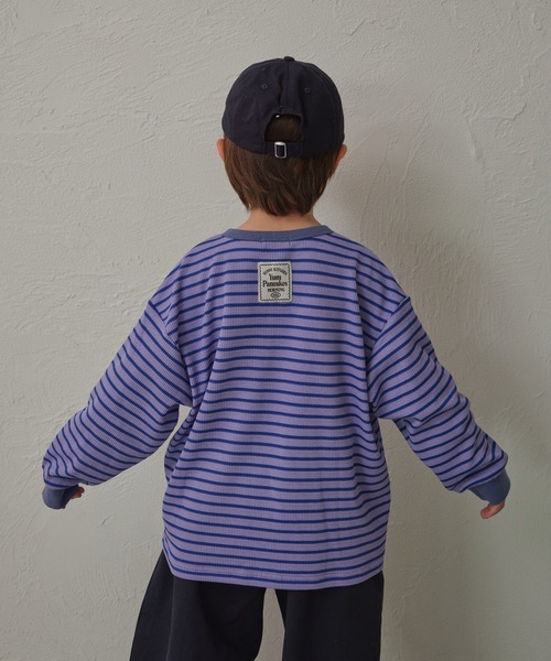 pairmanon(ペアマノン)の「【90-150cm】 ワッフル ボーダーヘンリーネックロンT(Tシャツ/カットソー・キッズ・パープル/グリーン/ブラウン・100/110/120/150/90/140/130)」の14枚目の写真