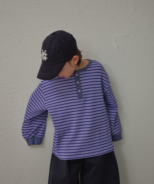 pairmanon(ペアマノン)の「【90-150cm】 ワッフル ボーダーヘンリーネックロンT(Tシャツ/カットソー・キッズ・パープル/グリーン/ブラウン・100/110/120/150/90/140/130)」の15枚目の写真