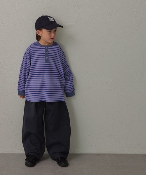 pairmanon(ペアマノン)の「【90-150cm】 ワッフル ボーダーヘンリーネックロンT(Tシャツ/カットソー・キッズ・パープル/グリーン/ブラウン・100/110/120/150/90/140/130)」の16枚目の写真
