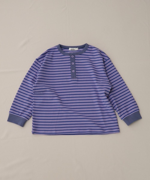 pairmanon(ペアマノン)の「【90-150cm】 ワッフル ボーダーヘンリーネックロンT(Tシャツ/カットソー・キッズ・パープル/グリーン/ブラウン・100/110/120/150/90/140/130)」の17枚目の写真